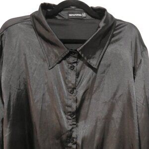 PRETTYLITTLETHING | size 18 | Elegant Black Satin Button-Up Top